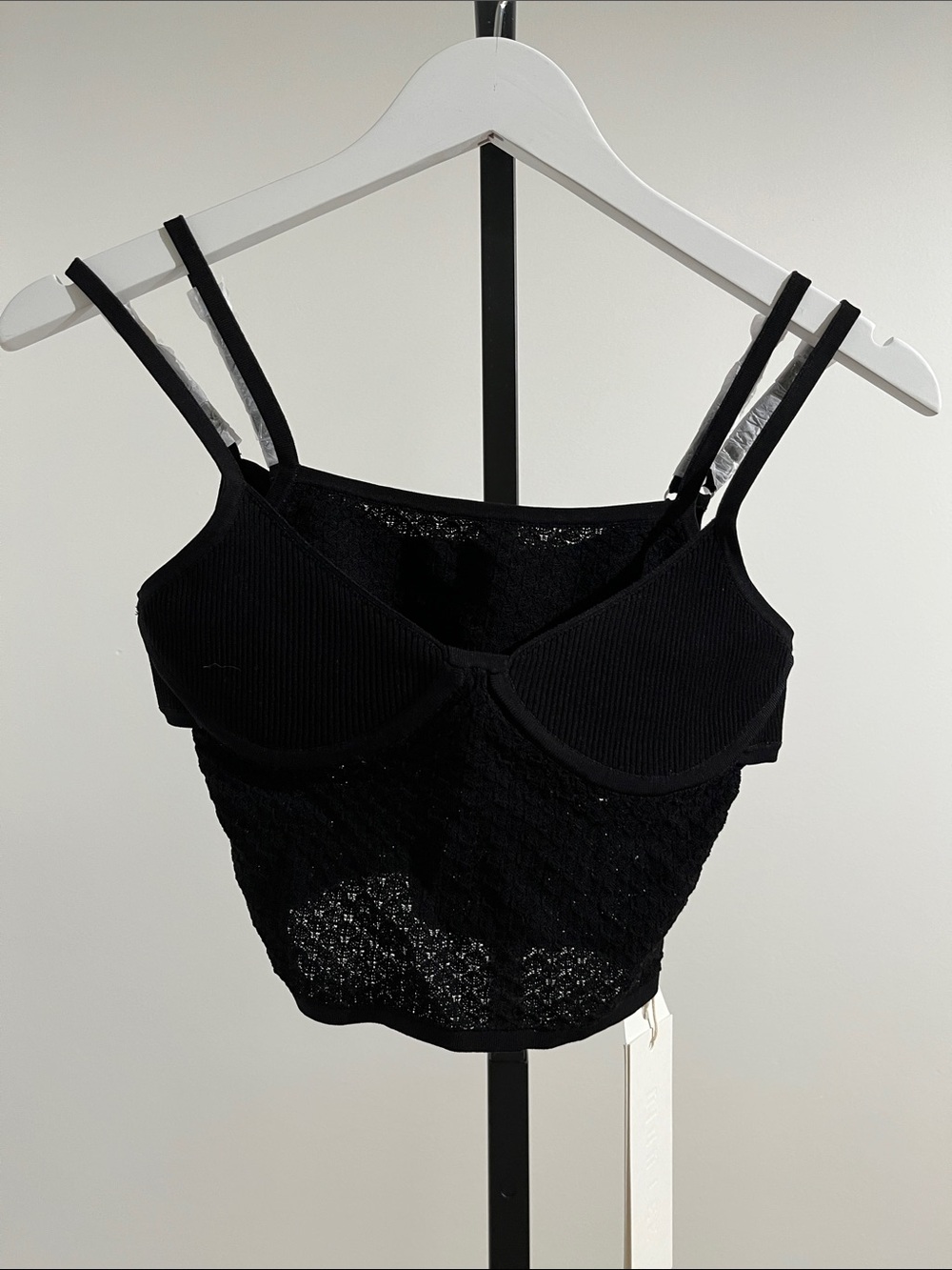 Dion Lee Black Lace Ribbed Cropped Bralette Tank